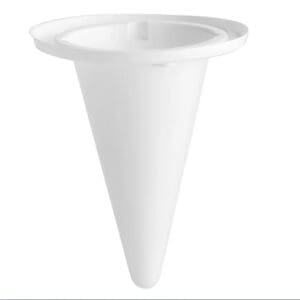 A white cone with a hole in the bottom.